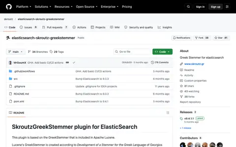 Στιγμιότυπο της σελίδας του elasticsearch-skroutz-greekstemmer