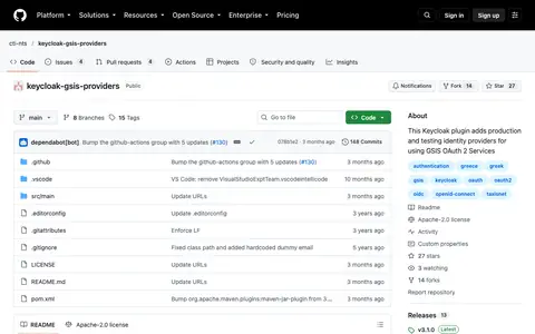 Στιγμιότυπο της σελίδας του keycloak-gsis-providers